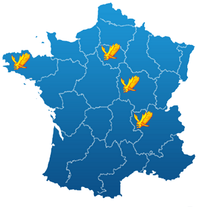 carte de la france avec marqeurs pour les agences